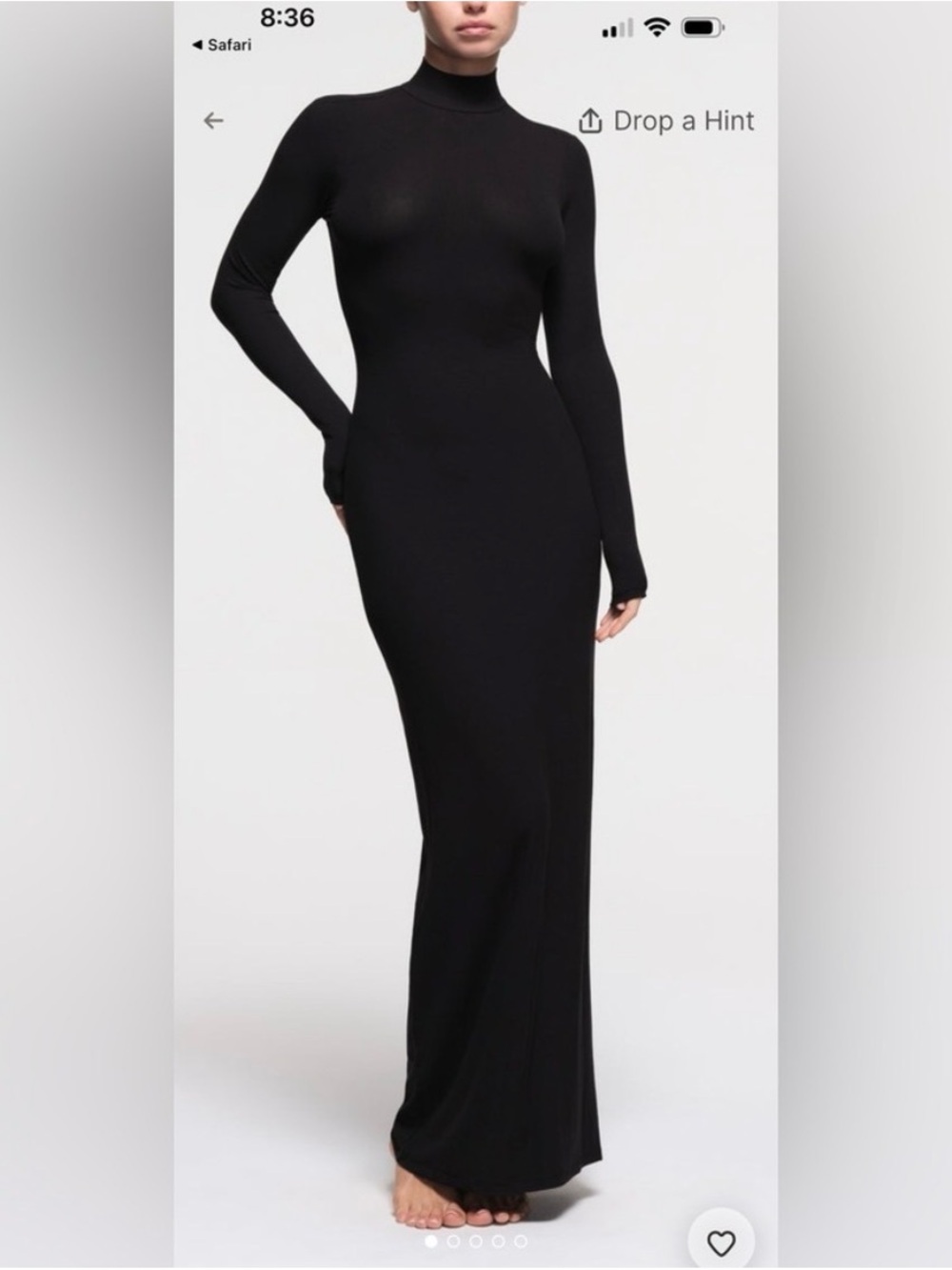 NWT SKIMS Black Long-Sleeve Turtleneck Maxi Dress